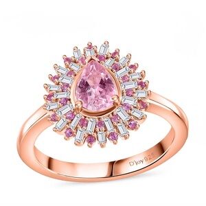 Pink Spinel, Pink Sapphire, Diamond Ring in 18K Rose Gold over Sterling Silver